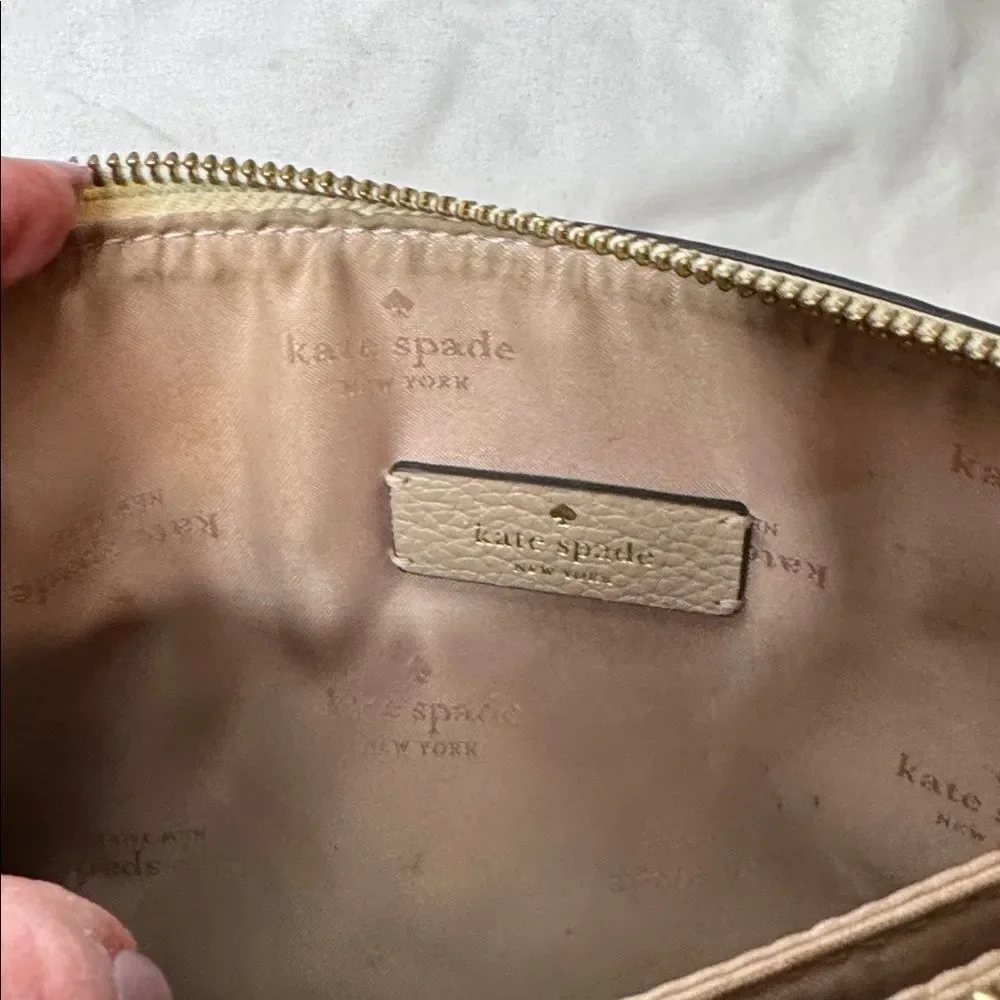 Kate Spade Leila Triple Gusset Two Toned Beige and‎ Cream Pebbled Crossbody Bag